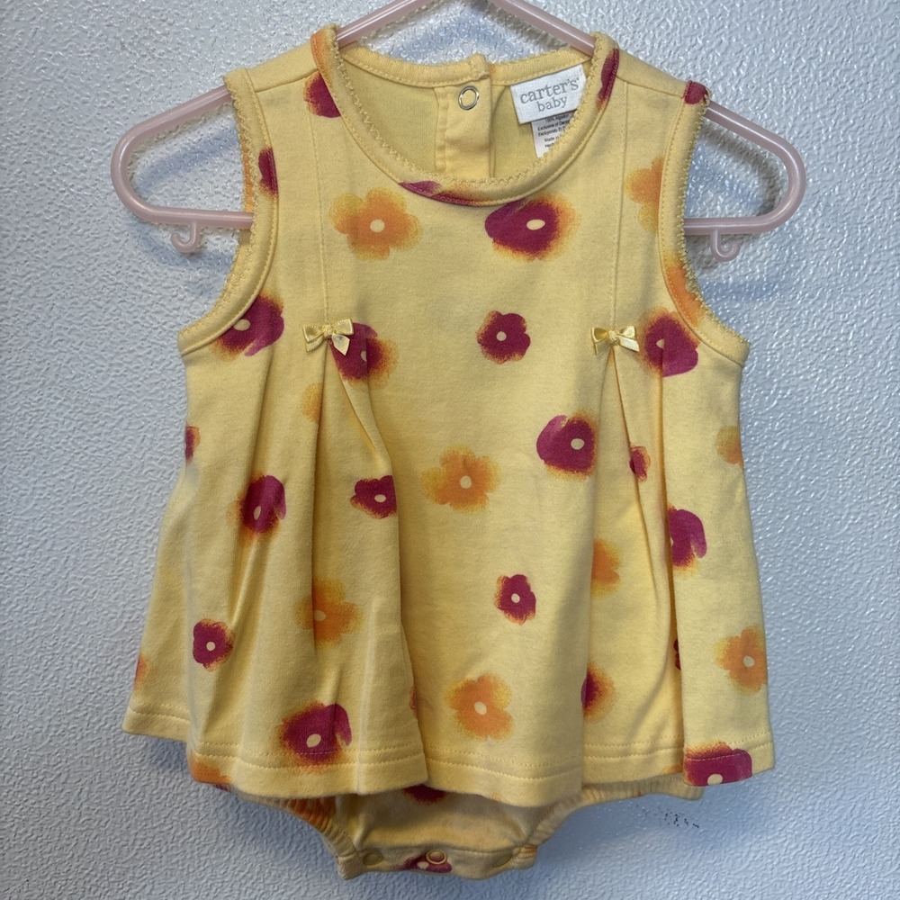 Baby‎ Girl Clothes Carter's 3-6 Month Vintage Bright Yellow Flowers Dress Romper